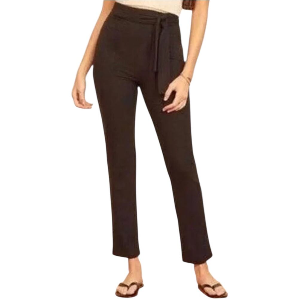 Reformation Kassia Pants Tie Waist High Rise Trousers Slim Straight Black XS NWT